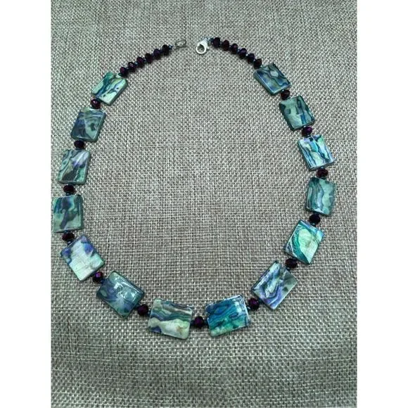 Artisan Beaded Necklace Choker Purple Blue Green Beads Handmade - Picture 3 of 5